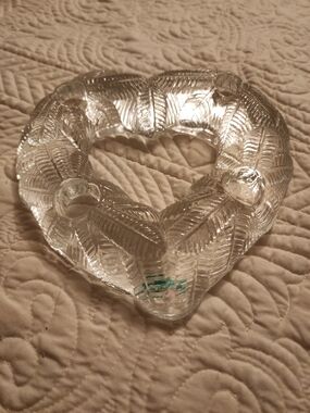 Vintage Swedish Glass Candleholder 4 Tapers Heart Pine NYBRO 7"x7" by 1" Tall